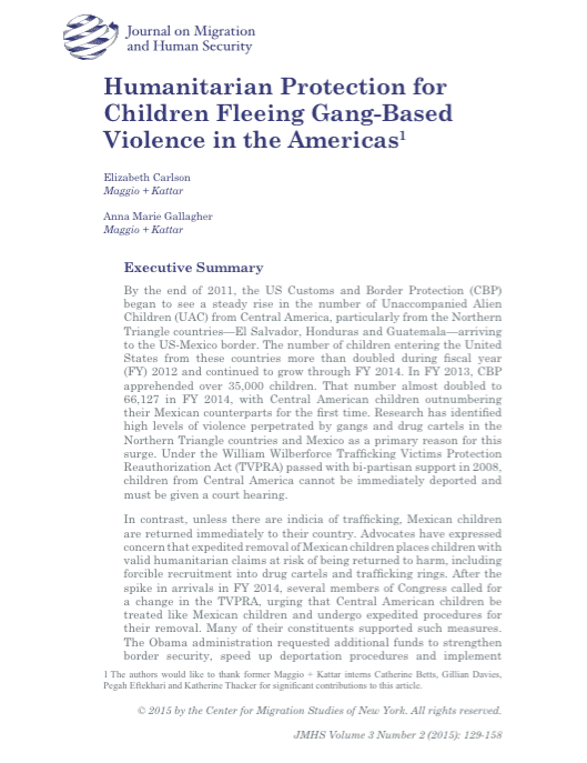 Humanitarian Protection for Children Fleeing Gang-Based Violence in the Americas