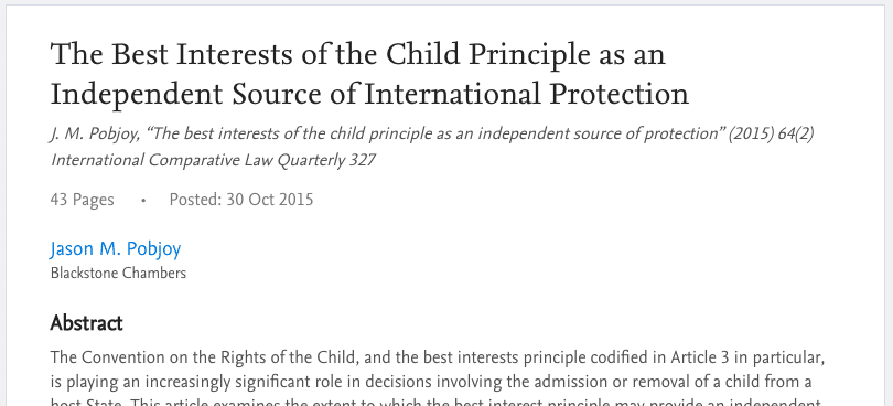 The Best Interests of the Child Principle as an Independent Source of International Protection